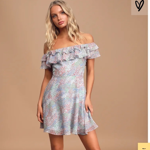 SOLD Lulu's Live to Love Light Blue Floral Mini Dress - Picture 1 of 5